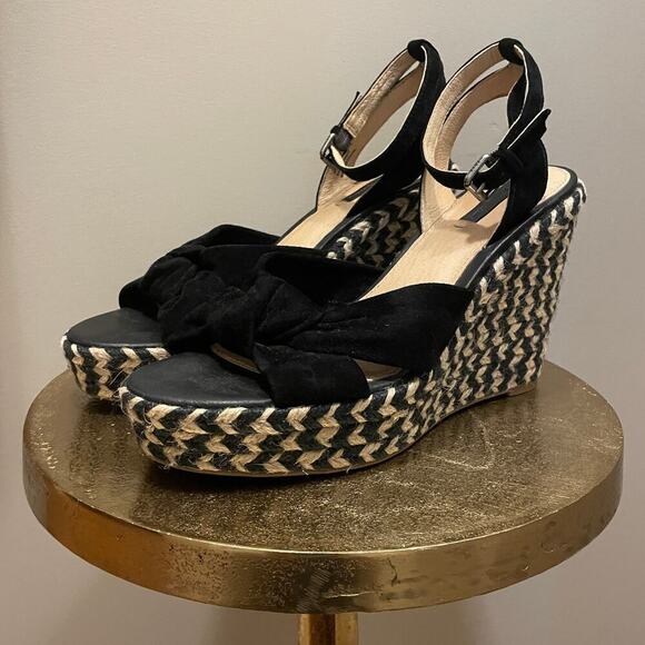 Frye Size 9M Black Suede Wedge Sandals | Braided Espadrille Heel, Sold Out, New - Picture 5 of 10